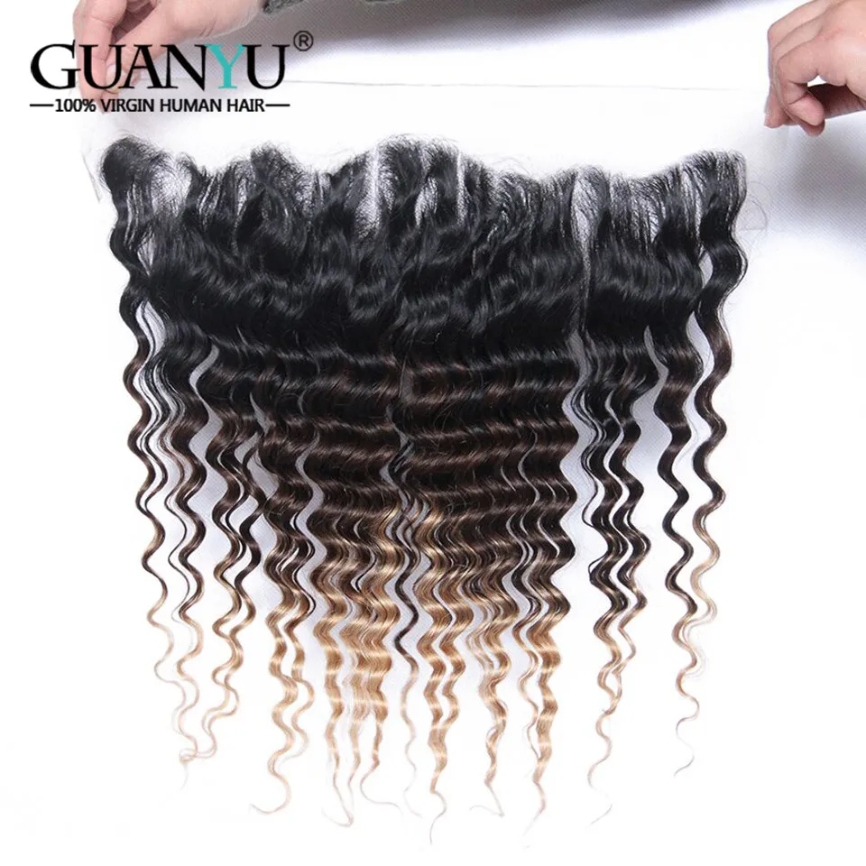 Guanyuhair 3bundles Ombre натуральные волосы с 13X4 кружева Фронтальная перуанский глубокая