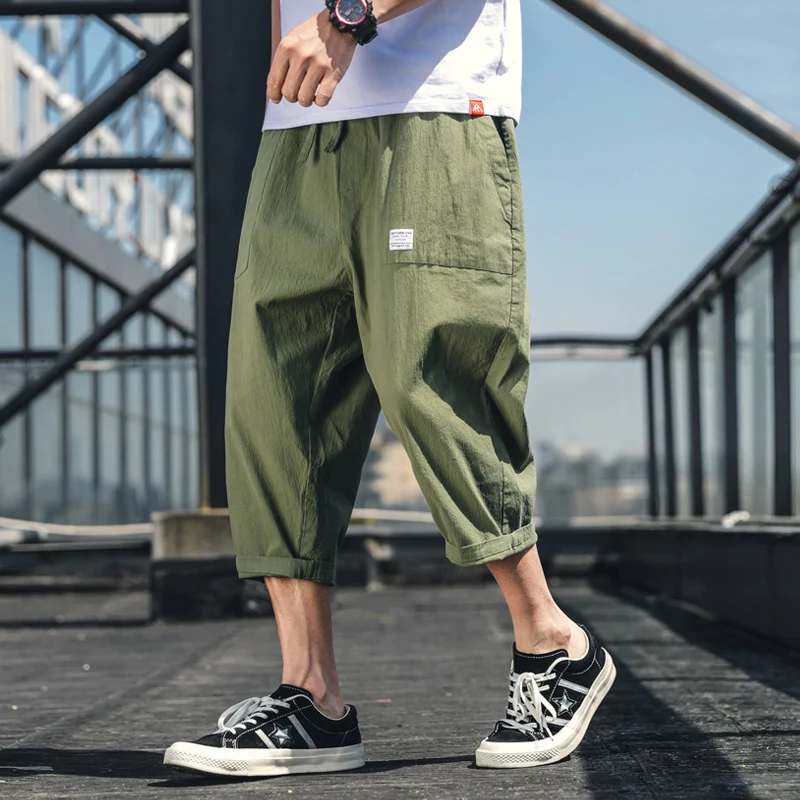 Эластичный пояс дышащий хлопок лен Для мужчин Повседневное шаровары беговые