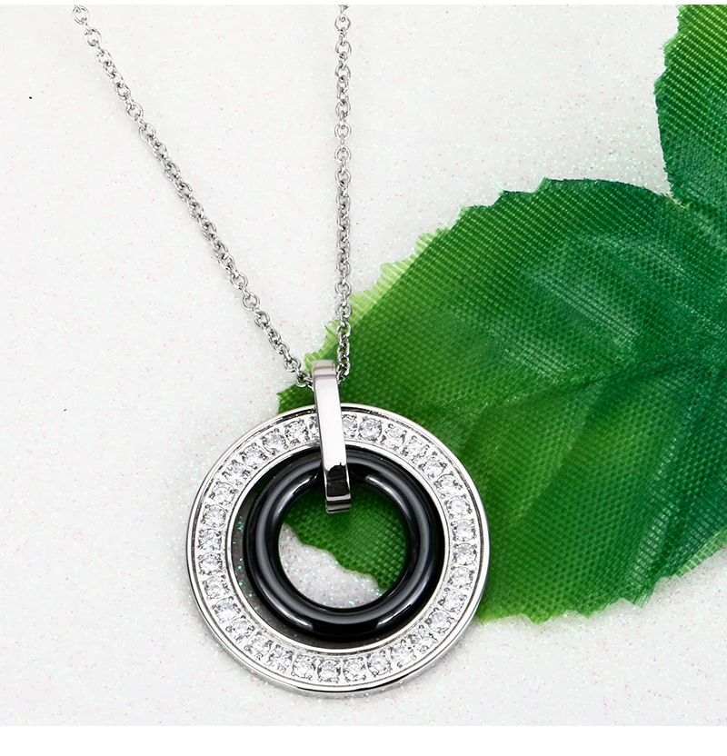 New Classic Black White Ceramic Jewelry Set Wedding Party For Women Lady Round Stud Earrings And Double Layer Circle Necklace