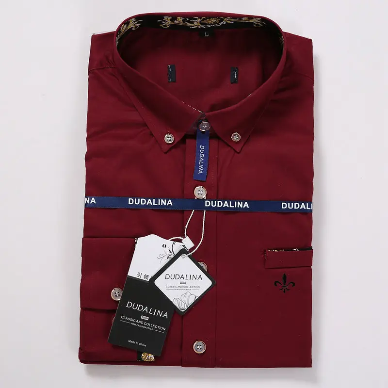 Dudalina Blusa Camisa Social Masculina коктейльные платья с длинными рукавами цветочный приталенный размер плюс мужской - Цвет: DCZ1730-RED