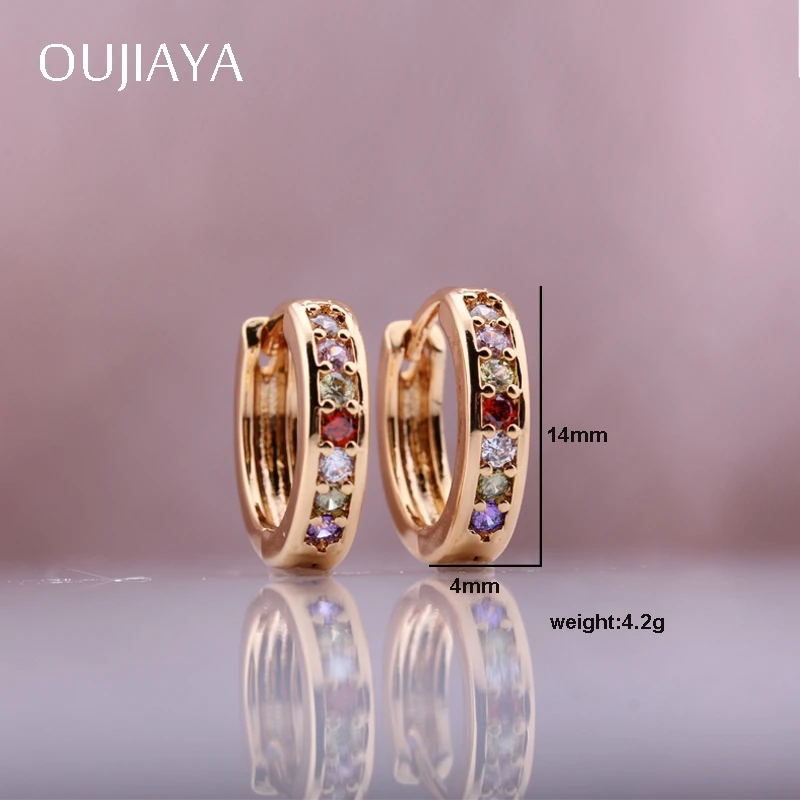 OUJIAYA, классические, 585, розовое золото, круглые висячие серьги, хорошее ювелирное изделие, многоцветный, натуральный циркон, для девушек, для свадебной вечеринки, глянцевые, А32