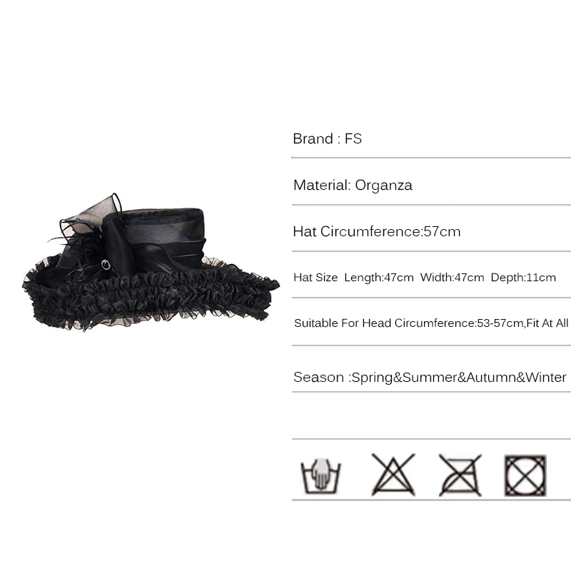 Женские шляпки из органзы FS элегантные для свадебного торжества с большими