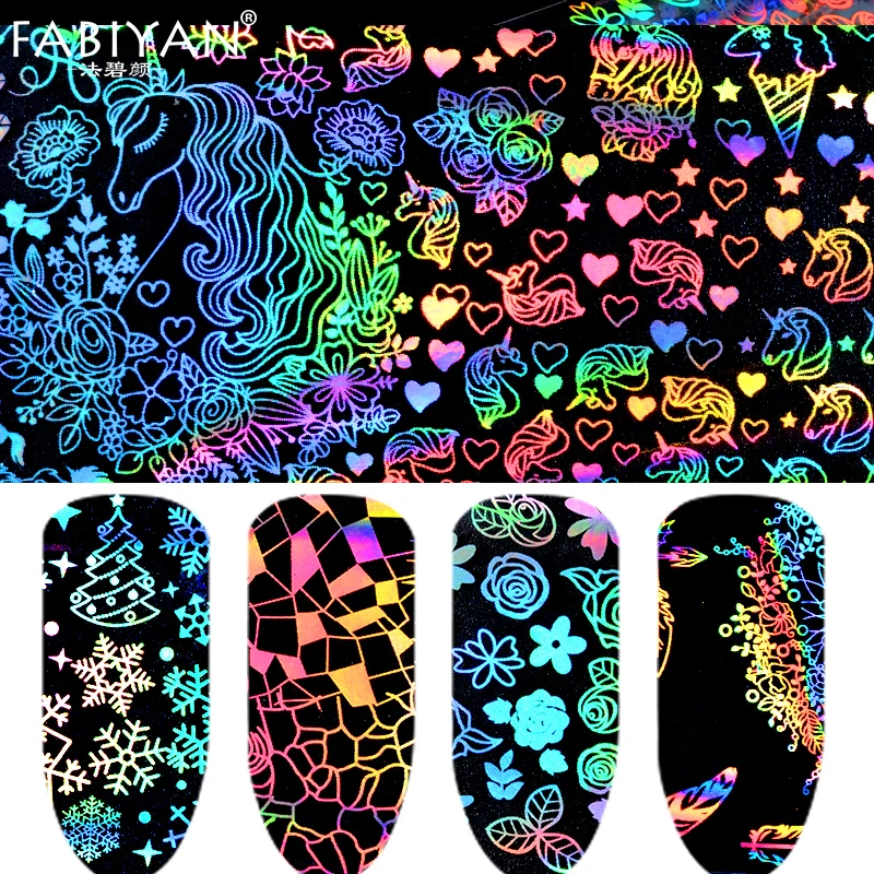 8 шт. переводные наклейки в виде единорога для украшения ногтей Лазерная Звезда