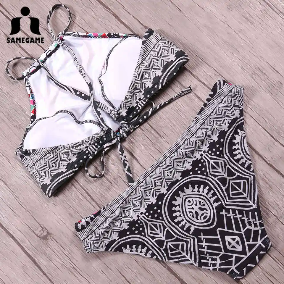 Женский купальник бикини с высокой горловиной SAMEGAME бразильский комплект принтом