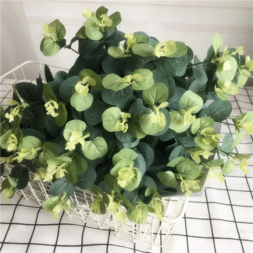 Eucalyptus Short branch Artificial flowers spring decoration Flower arrangment fake plants flores artificiales Faux foliage