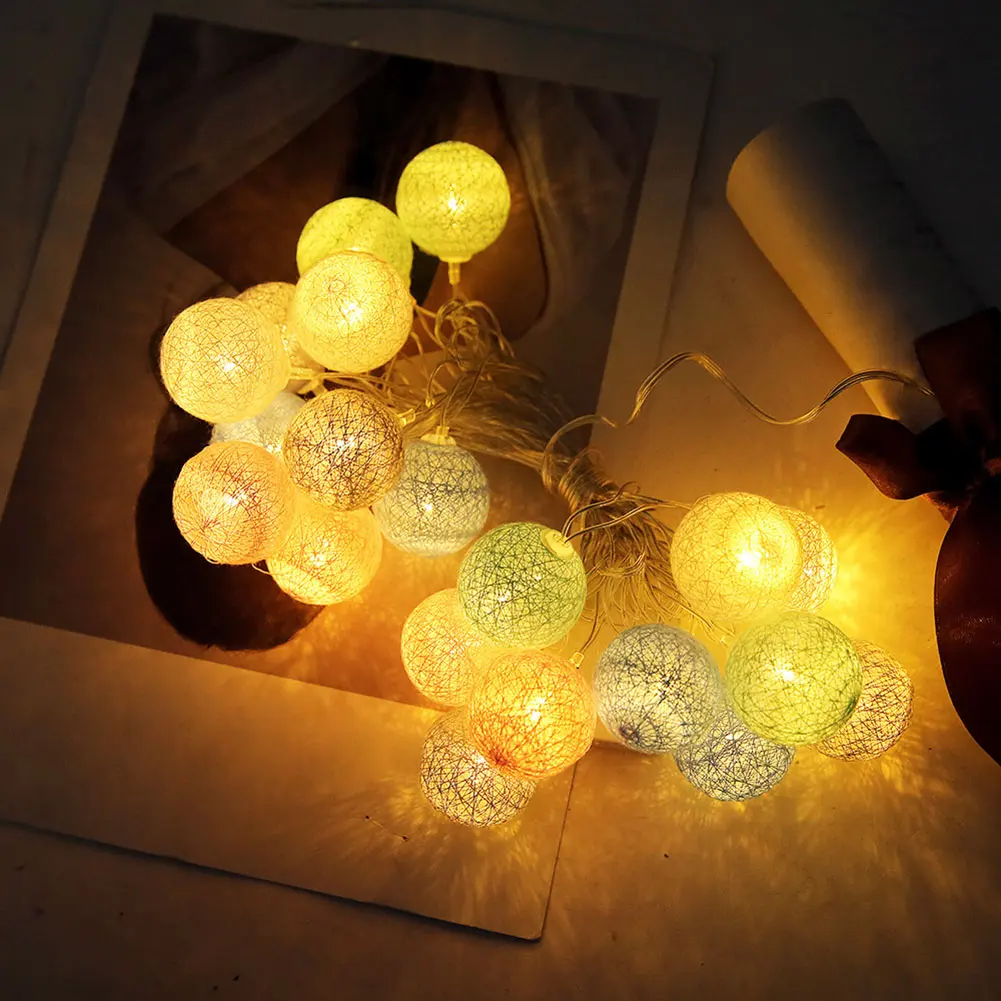 

HOT 3.55m 20 LEDs String Lights Cotton Thread Balls Home Decoration Lamp for Party Wedding US/EU Plug NDS66
