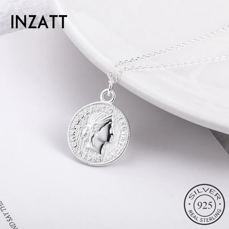 Женское винтажное ожерелье INZATT круглая подвеска из настоящего серебра 925 пробы