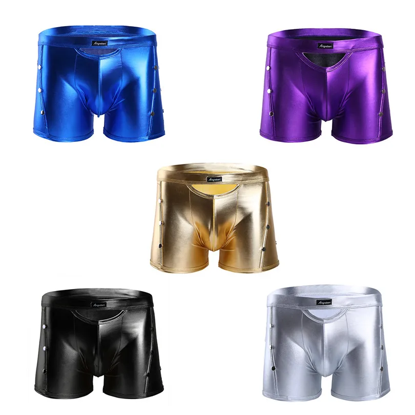 Сексуальное мужское нижнее белье боксеры из лакированной кожи шорты с