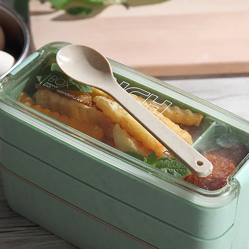 Salad Box Creative Case Lunch Can Food Container Student Bento Three layers Of Dinner Wheat Straw Seal Preservation Cans | Дом и сад