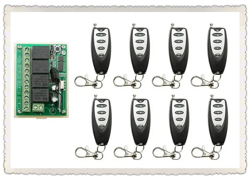 Переключатель дистанционного управления, 12 В постоянного тока, 4 канала, приемник операторов дверей, 8 передатчиков, коды обучения, мгновенный переключатель с фиксацией, 315 МГц