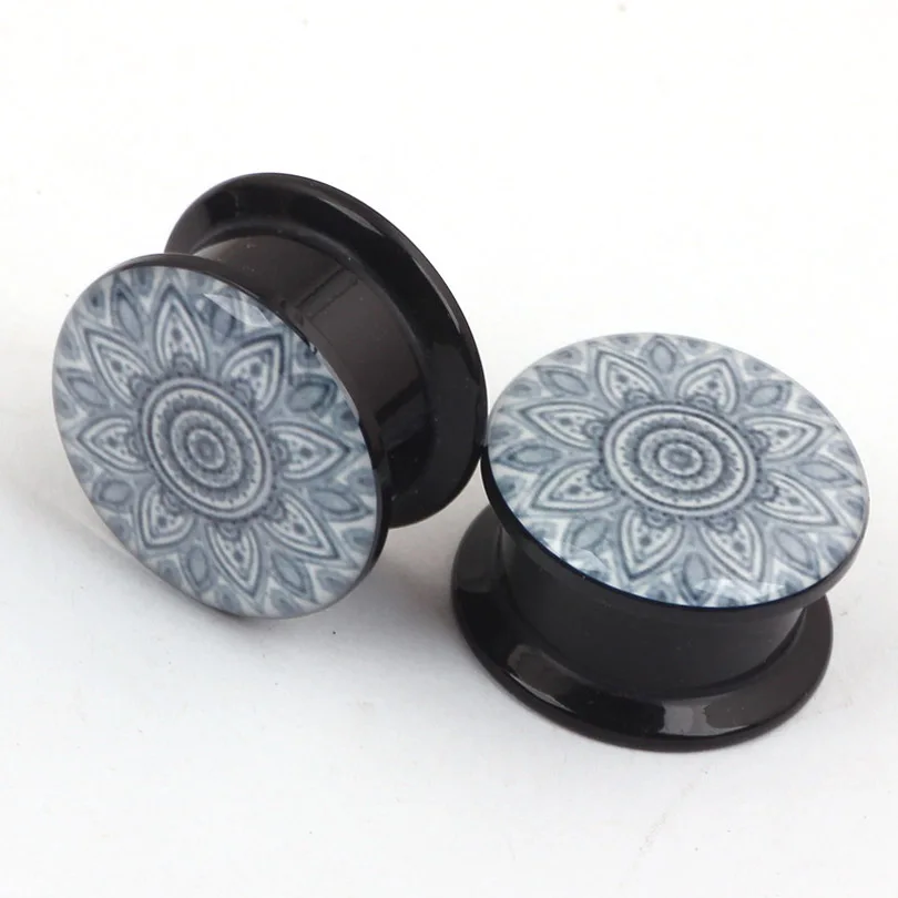 2 шт унисекс акриловое Расширение уха черный белый цветок плоти Вилки туннели