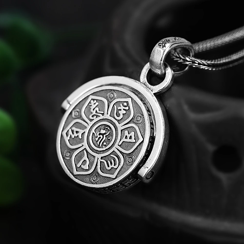 BALMORA, 925 пробы, серебро, 360, быстрое вращение, буддистские, шесть слов, подвески «Сутра», ожерелье для мужчин и женщин, Религиозные ювелирные изделия