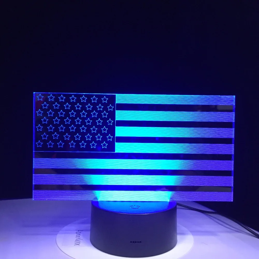Американский флаг полосы настольная лампа 7 цветов Изменение USB Украшения в