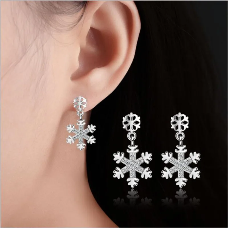 

TJP Trendy Silver Plated Earrings For Women Jewelry Fashion Female Snowflake Stud Earrings Girl Christmas Accessories Gift