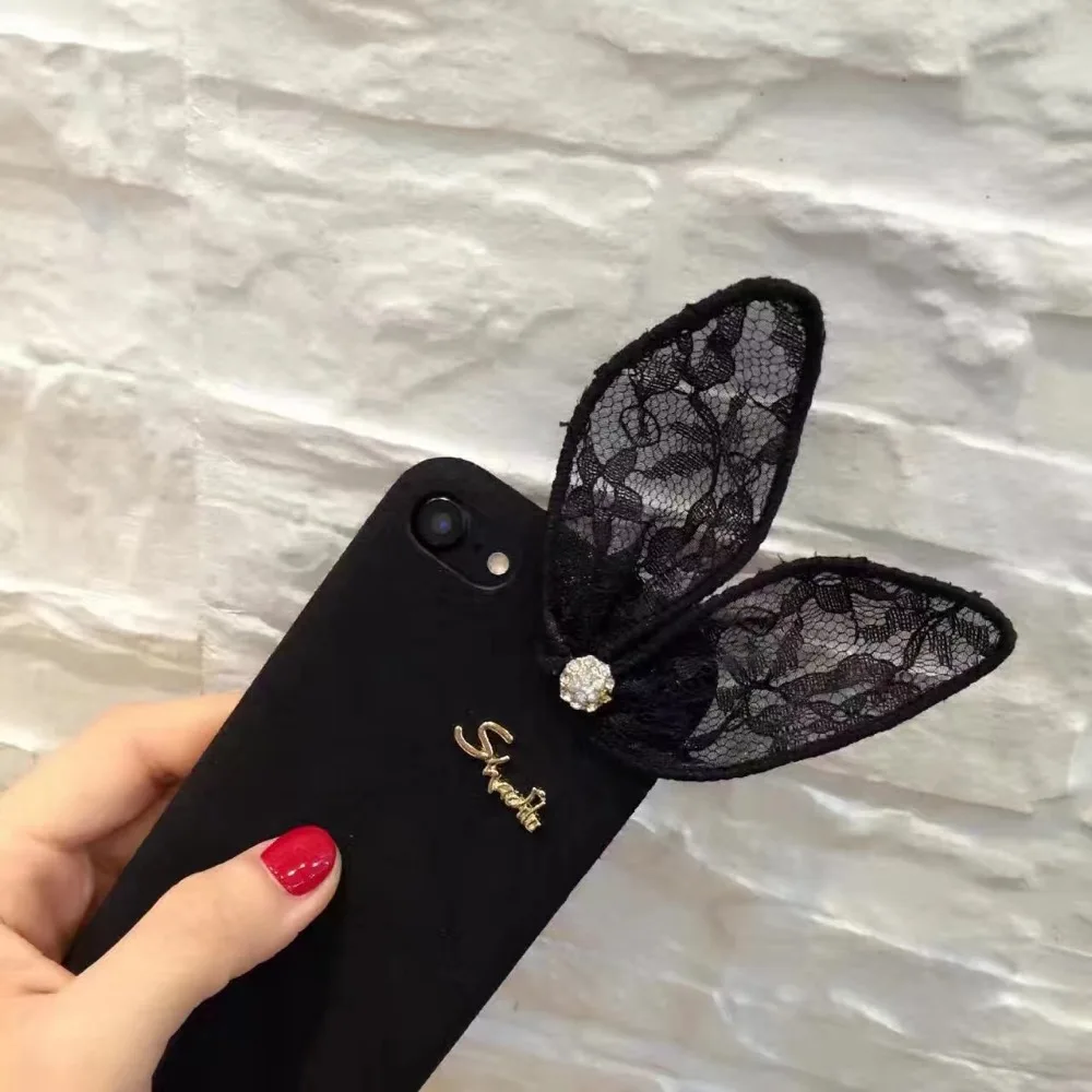 Korean Warm Cute Rabbit Ear Plush soft tpu Phone Case for Iphone 6 6s 7 plus Cartoon Smile Face Back Cover |