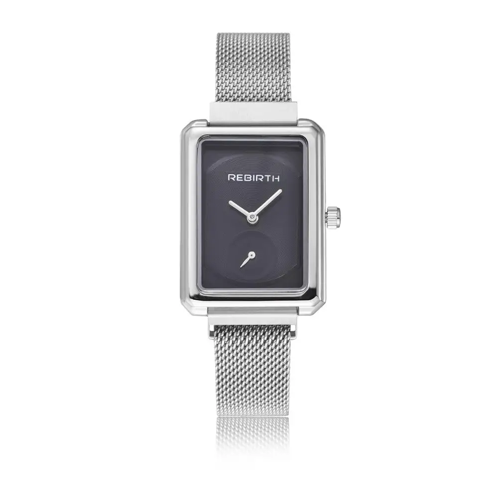 Silver-Black Watch Модные кварцевые повседневные женские наручные часы Rebirth, женские часы, роскошные сетчатые наручные часы из нержавеющей стали, Женские Подарочные часы - Цвет: Silver-Black Watch