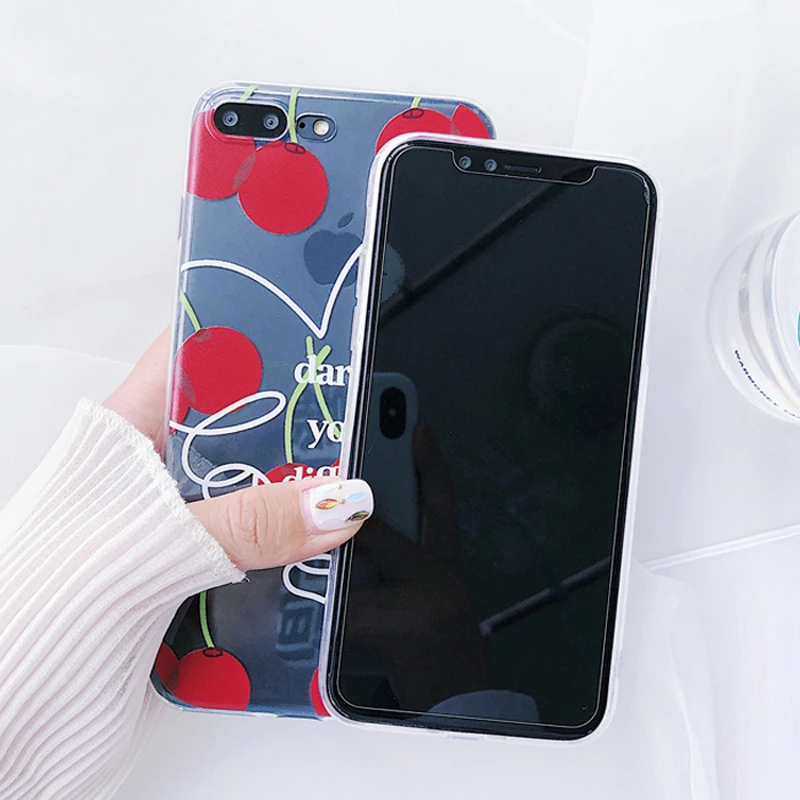 WOTP мягкий чехол для телефона из ТПУ с фруктовыми вишнями iphone 6 6S 7 8 Plus XR X XS Max милые