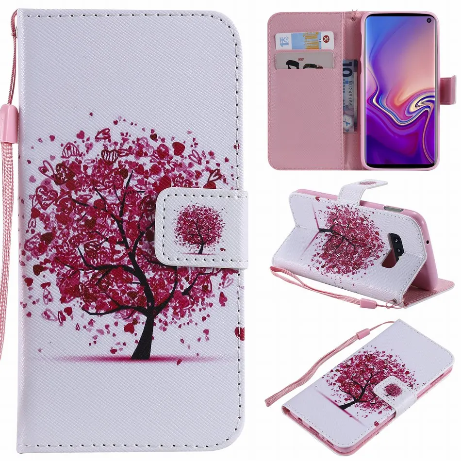 Кожаный флип-чехол с изображением кошки и дерева для samsung Galaxy S10E S10 S9 S8 Plus Note 8 9, цветной чехол для телефона с рисунком котенка P06F