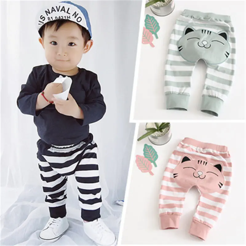 Hot Autumn New Korean Version Pants Cotton Stripe Unisex Baby Boys Girls Pants Big Butt Children's Pants Thickening Baby