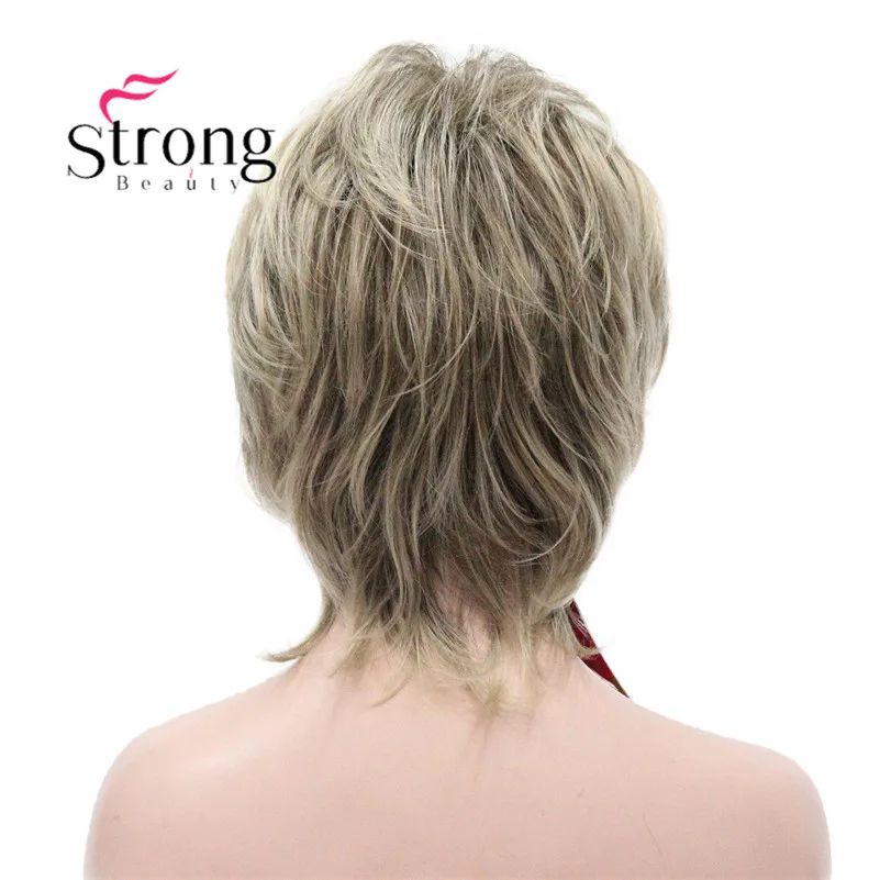 StrongBeauty короткий пушистый слоистый светильник коричневый высокий светильник ed Классический колпачок полный синтетический парик женские волосы парики - Цвет: R10-24