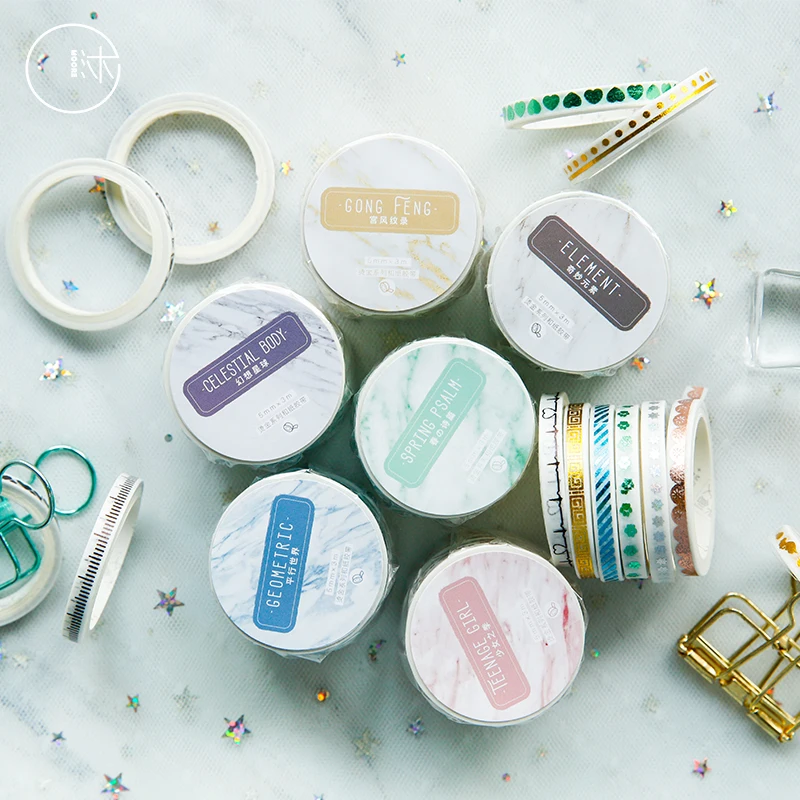 6 шт. позолота цвет набор декоративного скотча Васи 5 мм Мини зеленый весенние