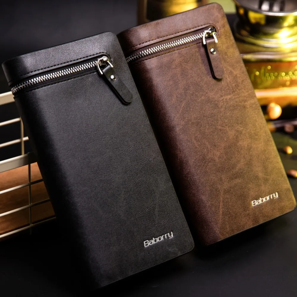 Baborry дизайн мужские длинные кошельки черный коричневый пряжка молния качество