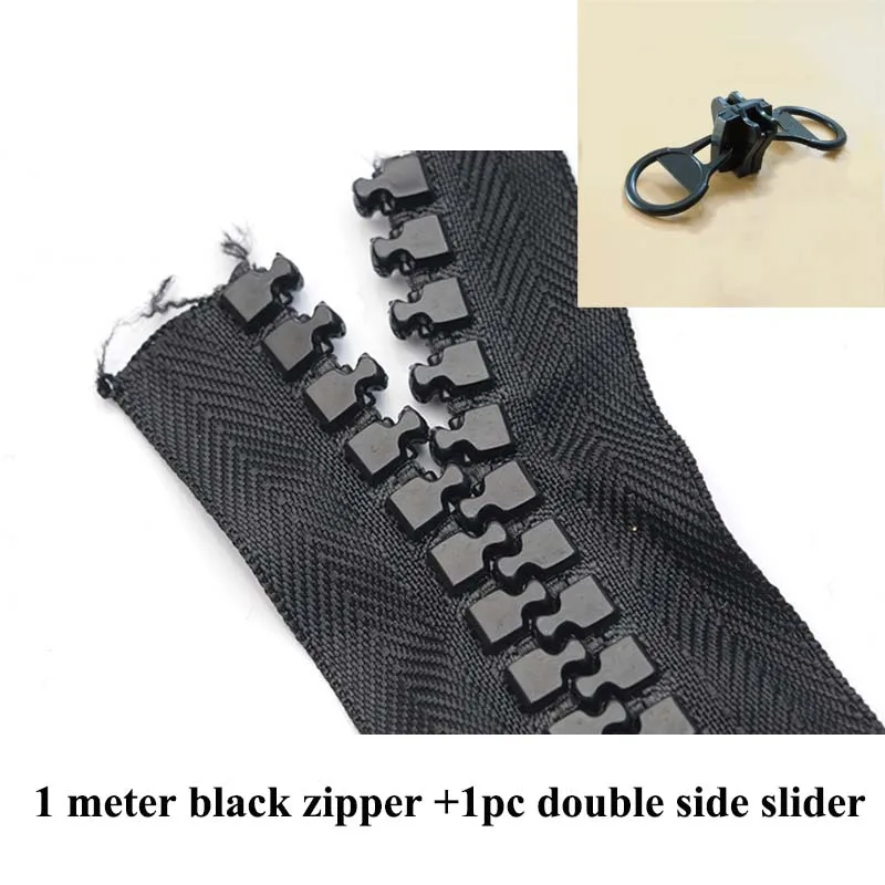 black double side Meetee 20#1 метр полимерная молния+ 1 шт ползунок открывающийся двойной боковой головкой экстра большие зубы Открытый Палатка украшение для рюкзака AP653 - Цвет: black double side