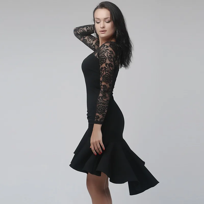 Черное платье для латиноамериканских танцев с бахромой женское Одежда бальное