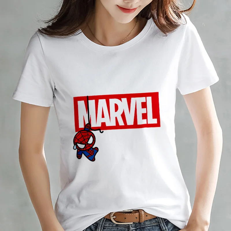 Модная футболка Marvel Мстители, Женская Футболка Harajuku с принтом, тонкая футболка с коротким рукавом, белые топы, женская одежда