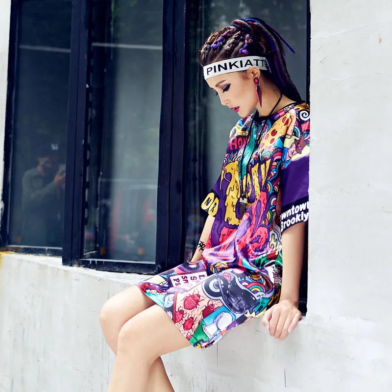 Женская свободная футболка в стиле хип-хоп Повседневная Сетчатая с узором виде