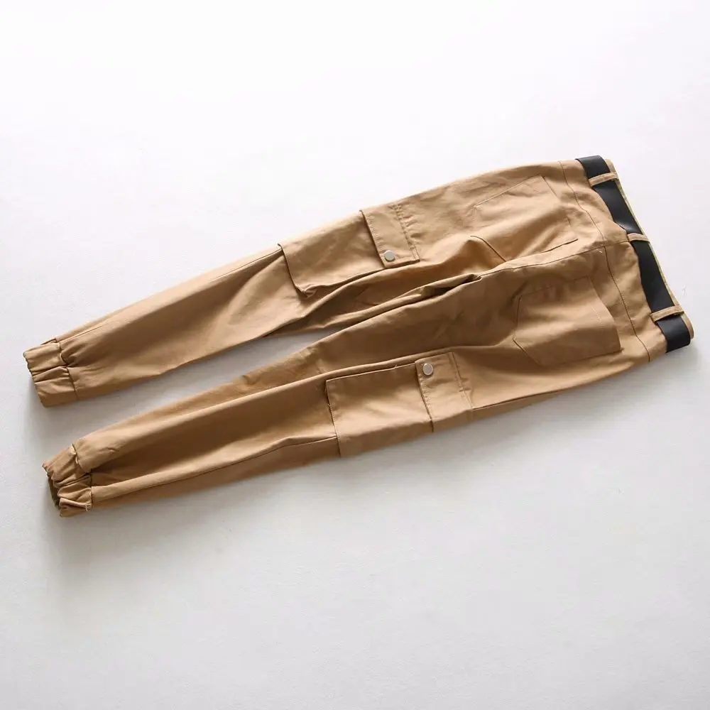 Модные камуфляжные брюки с высокой талией женские карго карманами уличные