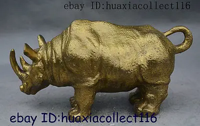 9 &quotНародная китайская латунная медная ручная резная рогатая статуя носорога