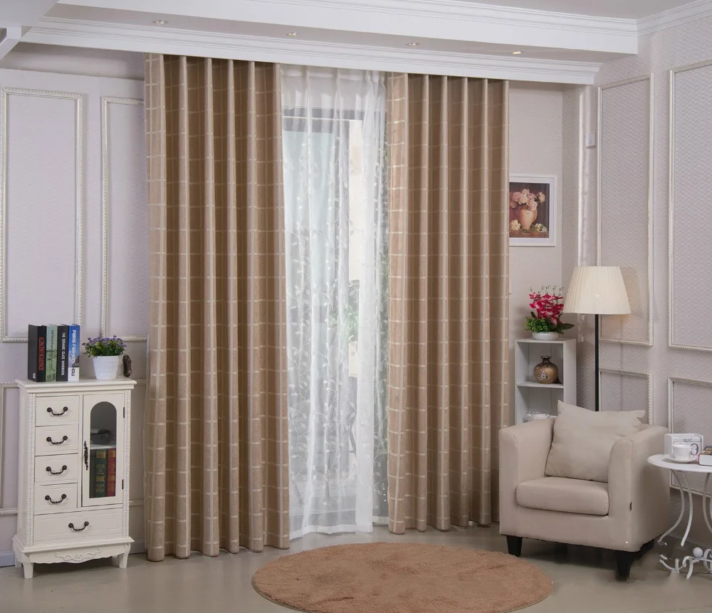 Корейские стильные плотные шторы в клетку кофейного/светло голубого цвета из