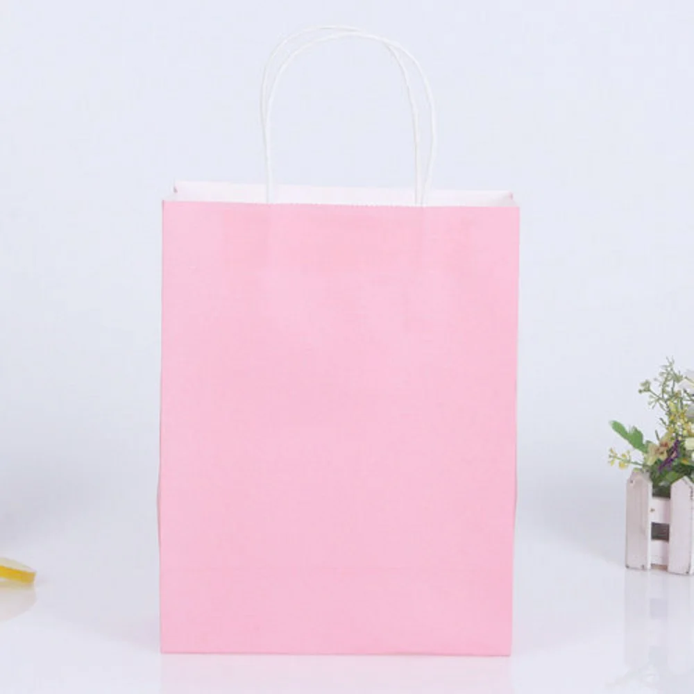 pink Бумажный мешок мини стоьте вверх 10 цветов вечерние сумки крафт-бумага подарок с ручкой магазин Loot мешок переработанные мешки для покупок - Цвет: pink
