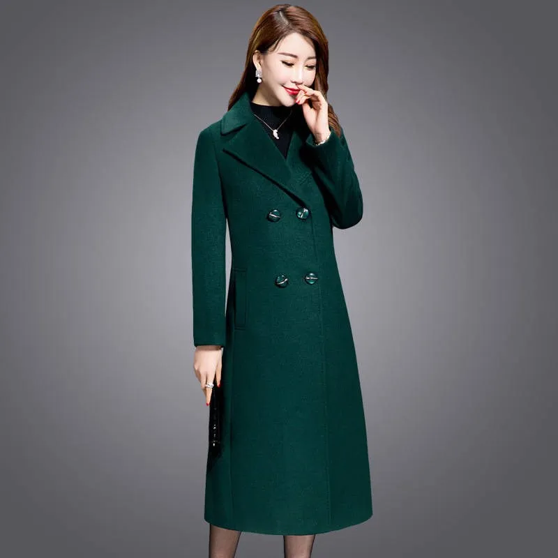 Classic coat Fashion woolen coats Autumn Winter long women coats Double-breasted thick large size wool coat Middle age clothing