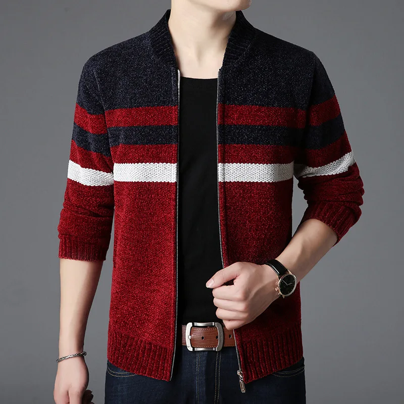 Winter Cashmere Sweater Men Thick Striped Cardigan Christmas Coat Male Warm Knitted Jackets Pull Homme |