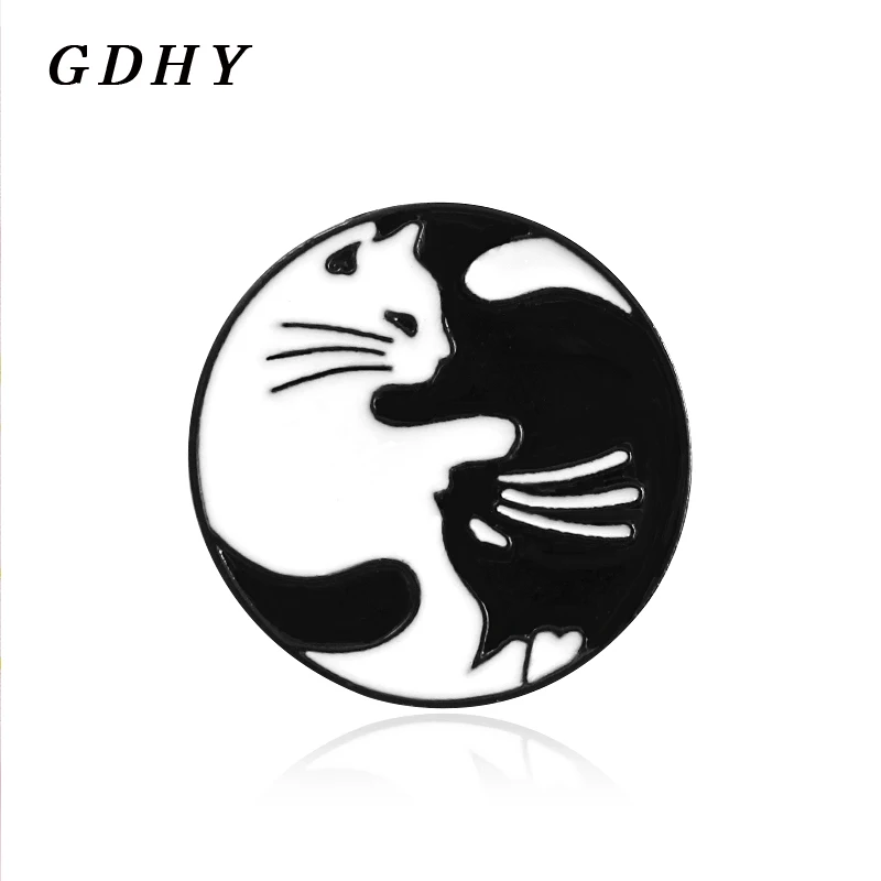 Обнимающие коты GDHY черные белые Инь-Янь тайчи блестящие эмалевые заколки