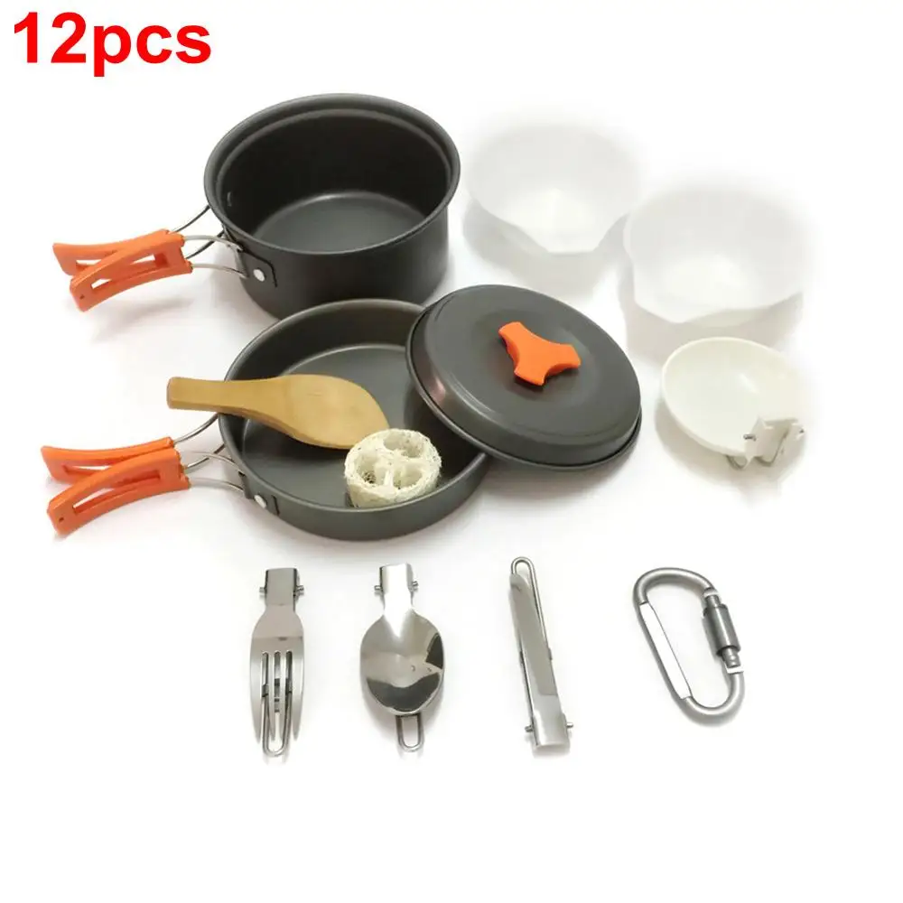 12pcs 1/7/8/9/12 шт. открытый Пособия по кулинарии пикника походные миски посуда инструменты для путешествий Пеший Туризм кухонная посуда чаша пот Пан набор посуды Кухня инструменты - Цвет: 12pcs