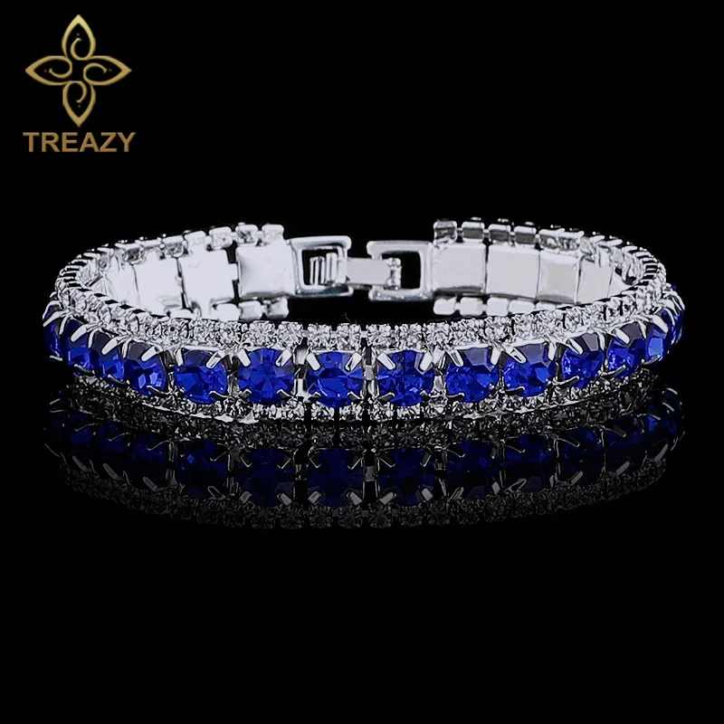 Dark Blue TREAZY Посеребренная блестящая браслеты для женщин многоцветные Стразы Очаровательная цепочка браслеты и браслеты Femme Рождественский подарок - Окраска металла: Dark Blue