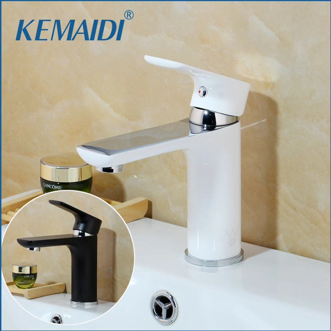 

KEMAIDI New Black White Deck Mounted Faucets Spout Bathroom Basin Sink Faucet Single Handle Hot And Cold Mixer Tap