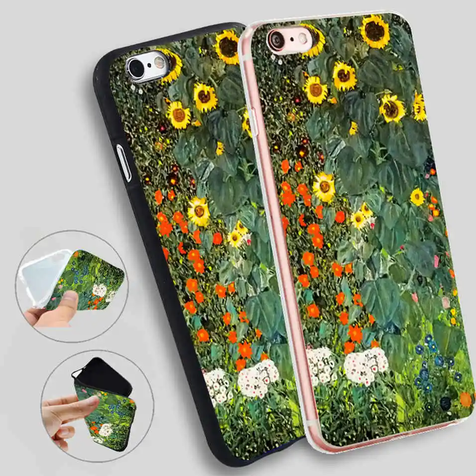 Coque Gustav Klimt Bauerngarten mit Sonnenblumen Fitted s Phone Case for iPhone X 5S XR XS Max SE 6 S 6s 7 8 Plus Cover | Мобильные