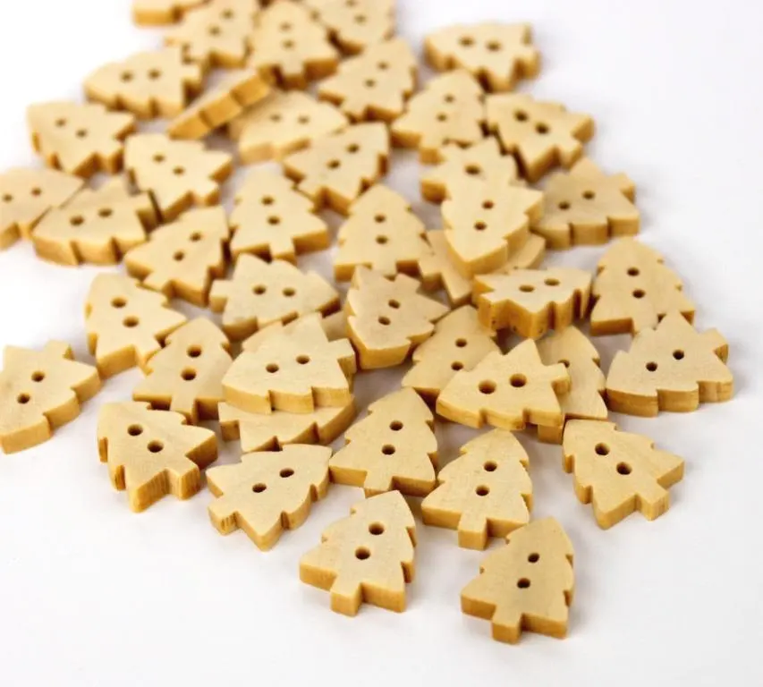500pcs Christmas Tree Wooden Buttons Beige. Natural wood color. Small buttons diy 13mm