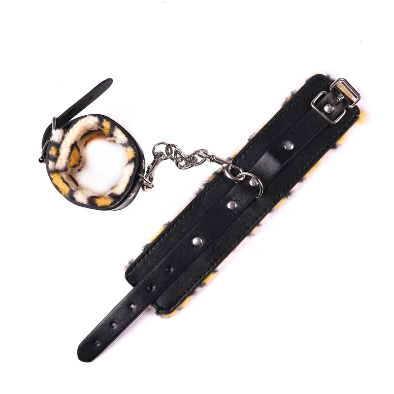 Леопардовые черные заклепки искусственная кожа BDSM Связывание набор Пара Секс