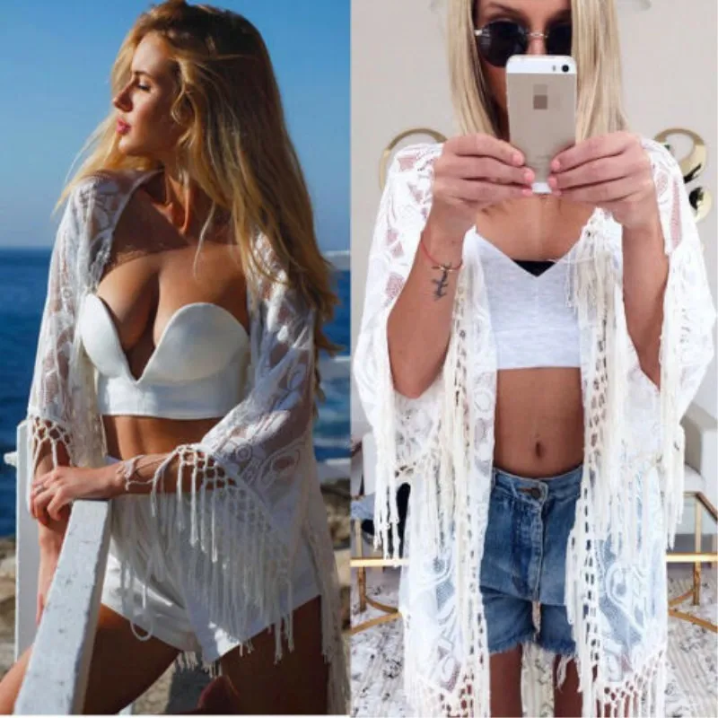 Женский летний кружевной купальник-бикини с кисточками пляжный топ Caidigan Kaftan