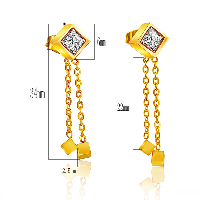 Шикарный Нержавеющая сталь Jewelry геометрический куб кости золото Цвет длинной