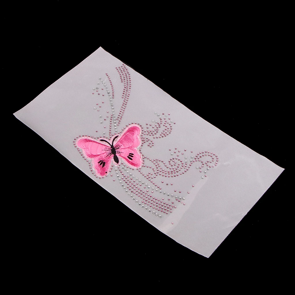 Розовая бабочка стразы железо на горячей фиксации Патчи DIY пальто платье мотив