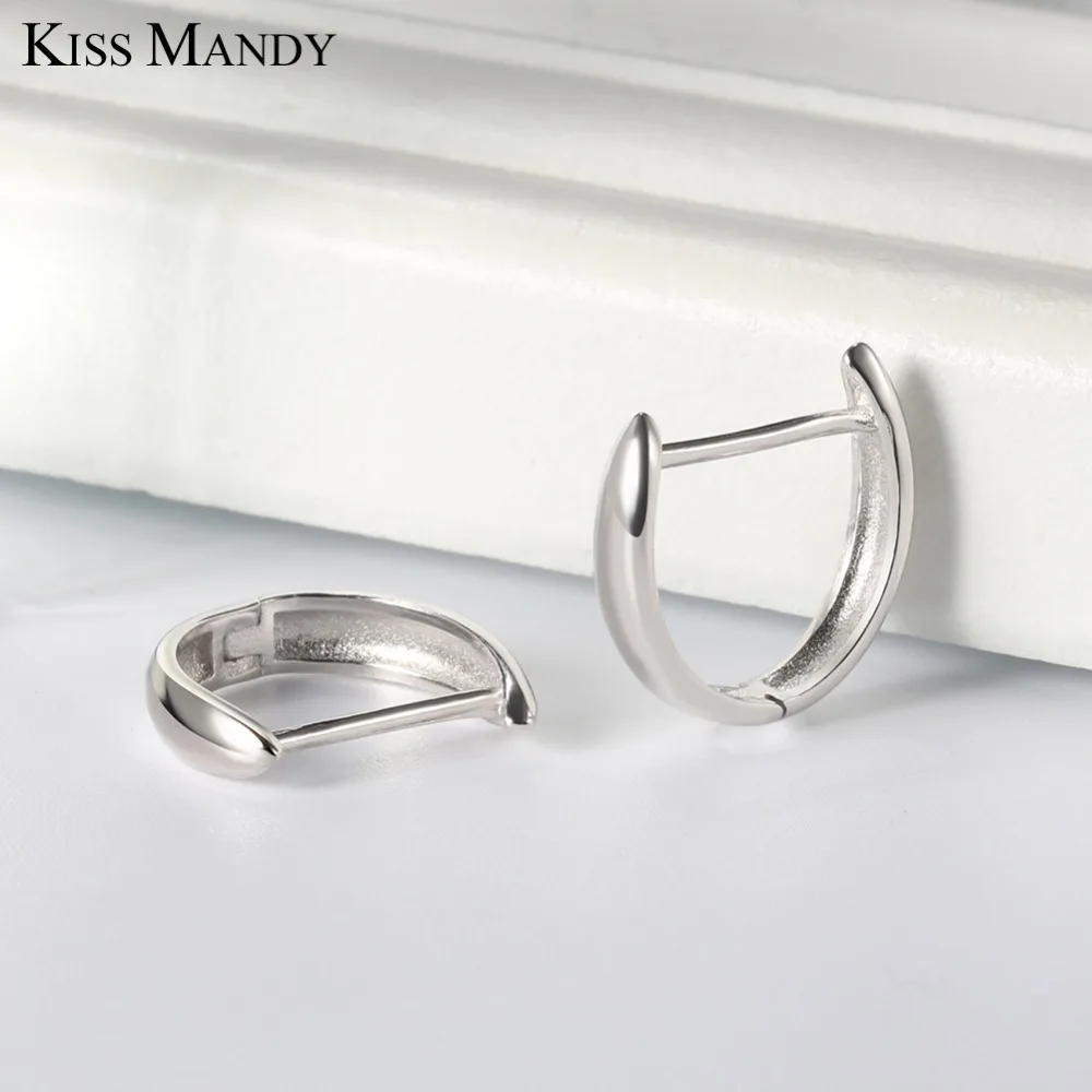 Kiss MandyWomen настоящие 925 пробы серебряные серьги-кольца идеальные полированные милые маленькие модные серьги ювелирные изделия подарок для девочки KSE76