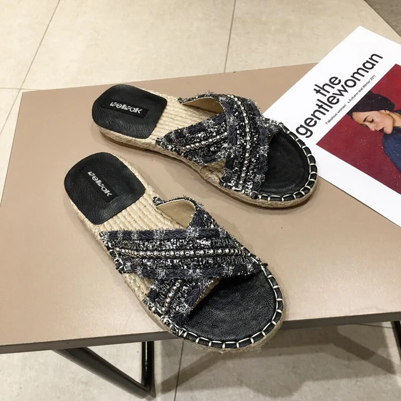 Wellwalk Espadrille шлёпанцы для женщин женская обувь на плоской подошве с перекрестными