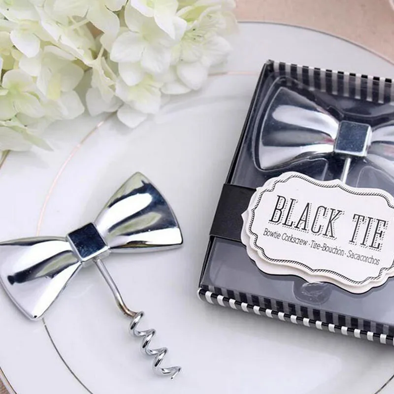 

Hot sell 100pcs/lot Creative Black Tie Bow Tie Wine Corkscrew Bottle Opener Bridal Shower Wedding Favor Party Souvenirs
