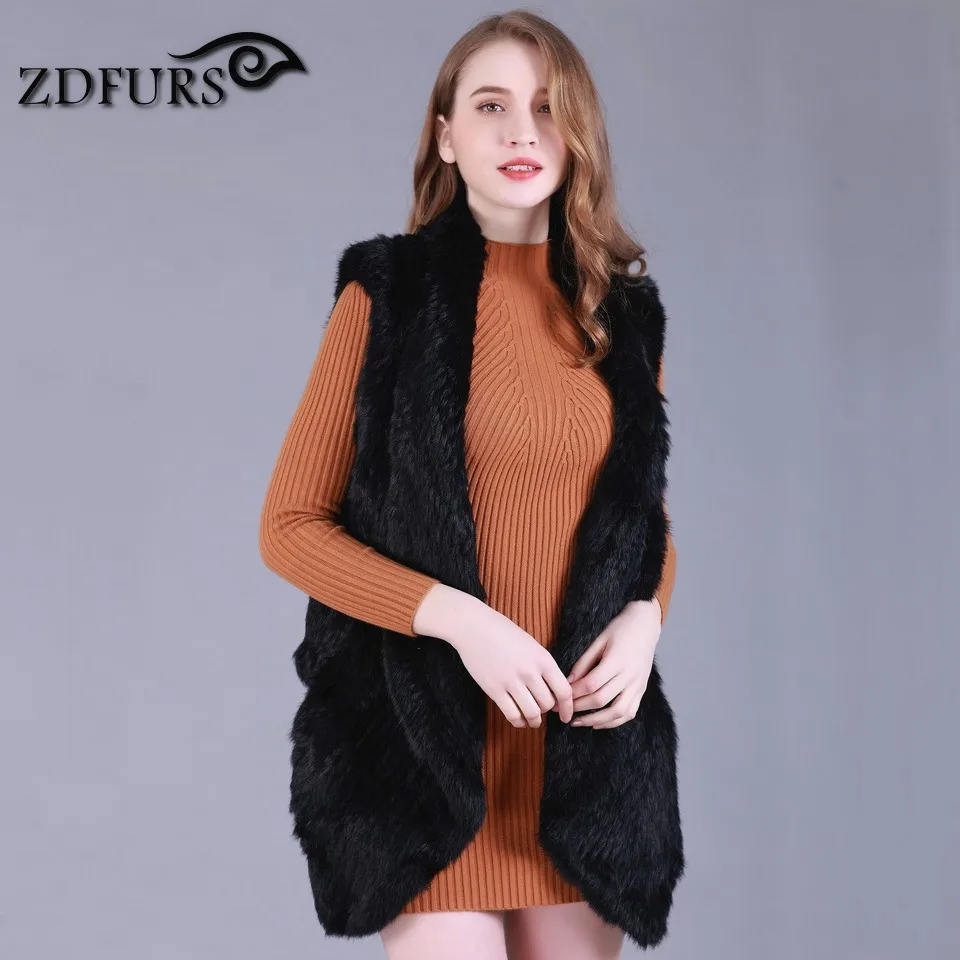 ZDFURS * Новинка зимы вязаное изделие ручной работы из кроличьего меха жилеты без